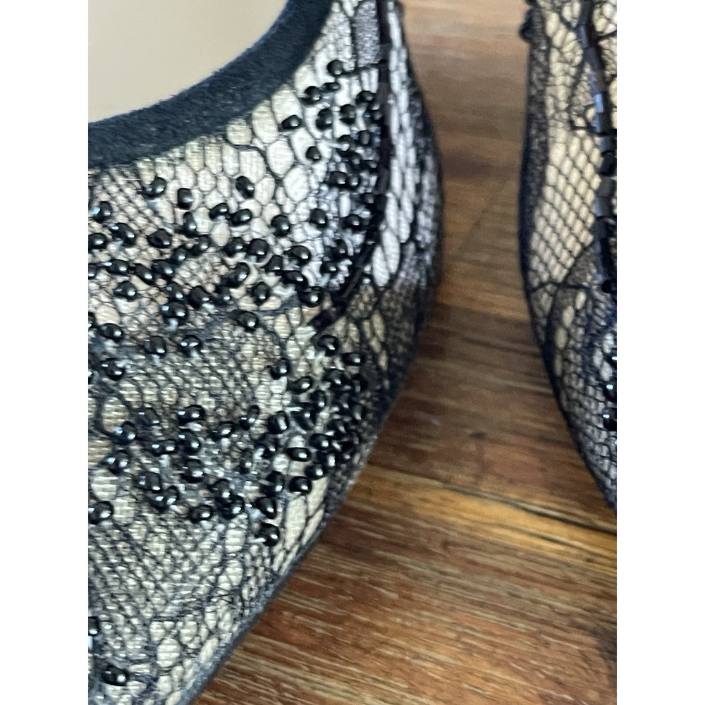 Vero Curio Heels Shoes Black Lace Floral Beaded High‎ 4.5" Womens 10M Rhinestone - Picture 7 of 14